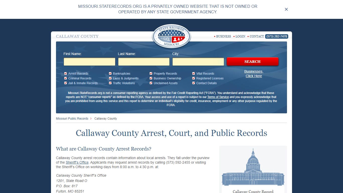 Callaway County Arrest, Court, and Public Records