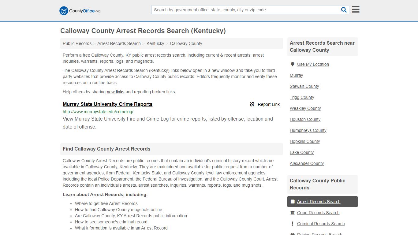 Arrest Records Search - Calloway County, KY (Arrests & Mugshots)