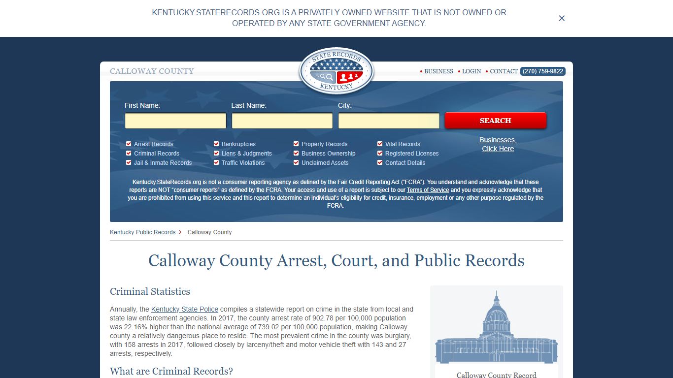 Calloway County Arrest, Court, and Public Records